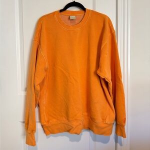Aritzia TNA Cozy Fleece Boyfriend Vibrant Orange Crewneck Sweater